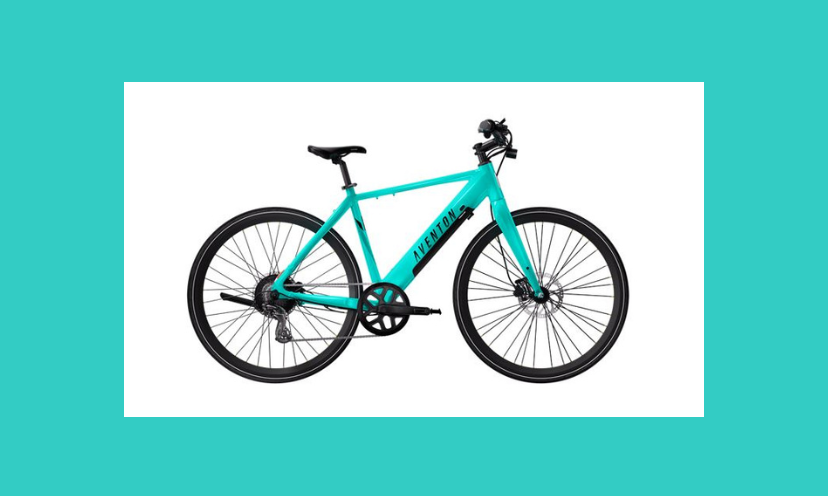 This is a photo of the eye-catching, aqua blue version of the Aventon Soltera 2.5 E-Bike that is available in this giveaway!